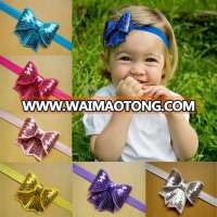 3 inch large sequin fabric kids hair bows,cheap sequin headband bows for baby headwear